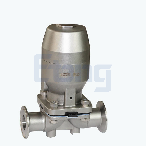 Stainless steel sanitary pneumatic three-clamp diaphragm valve with micro actuator