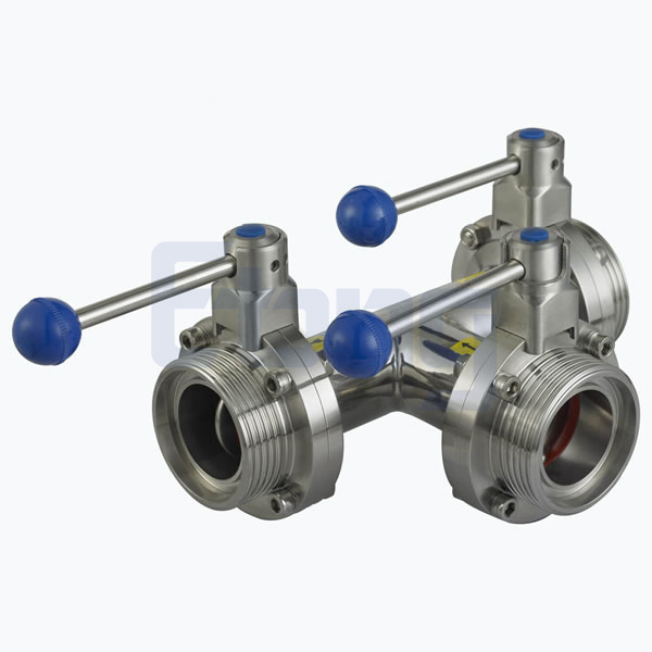 Stainless-Steel-Food-Processing-Manual-Type-Threading-3-Way-Butterfly-Valve